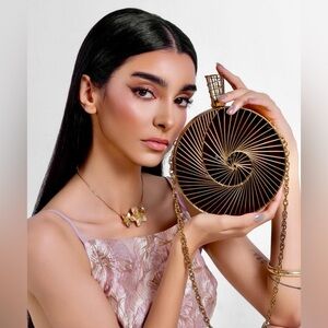 Ramla Tourbillion Handmade Brass clutch,  Gold Wire Statement bag, Art Sculpture